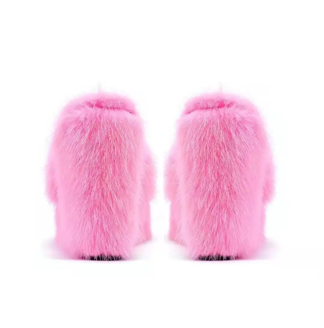 Autumn New Fur Sandals Flat Wedge Heel Sandals Women High-heeled Furry Drag Fashion Outdoor All-match Shoes Sandalias Mujer