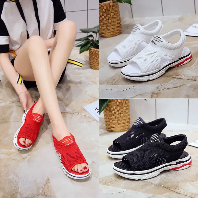 2022 Summer New Mesh Soft Bottom Casual Breathable Running Shoes Flat Student Fish Mouth Shoes