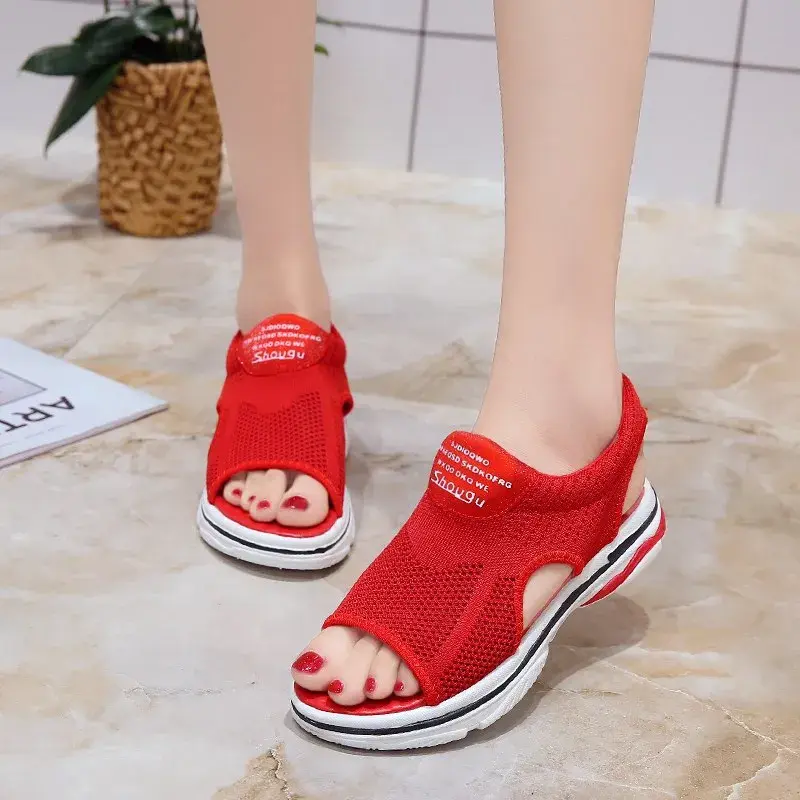 2022 Summer New Mesh Soft Bottom Casual Breathable Running Shoes Flat Student Fish Mouth Shoes
