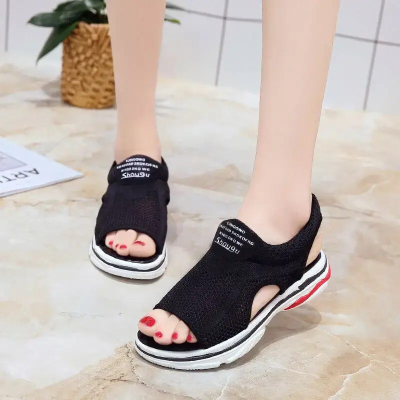2022 Summer New Mesh Soft Bottom Casual Breathable Running Shoes Flat Student Fish Mouth Shoes