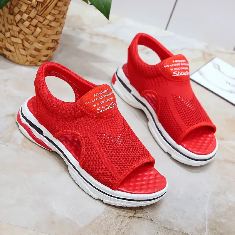2022 Summer New Mesh Soft Bottom Casual Breathable Running Shoes Flat Student Fish Mouth Shoes