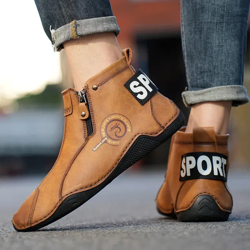 Autumn and Winter New Men's Short Boots  British Classic Retro Flat Bottom Cotton Shoes Outdoor Business Sports Casual Shoes