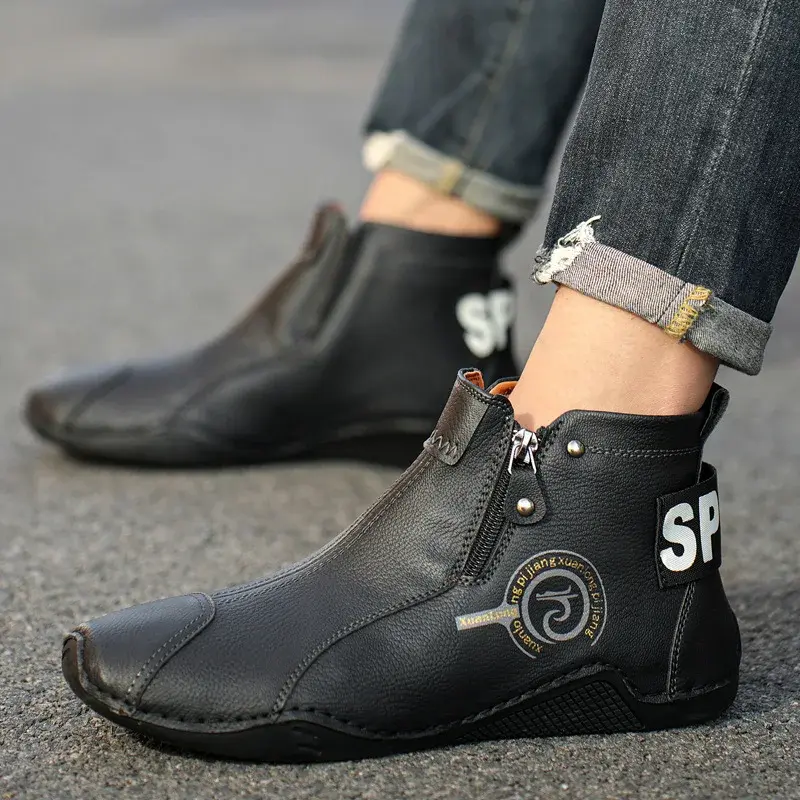 Autumn and Winter New Men's Short Boots  British Classic Retro Flat Bottom Cotton Shoes Outdoor Business Sports Casual Shoes