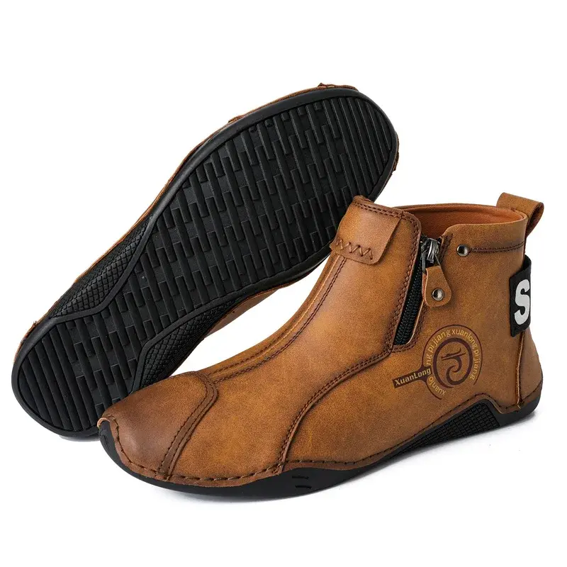 Autumn and Winter New Men's Short Boots  British Classic Retro Flat Bottom Cotton Shoes Outdoor Business Sports Casual Shoes