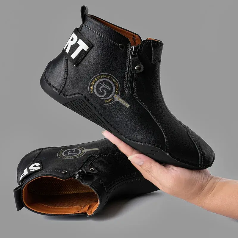 Autumn and Winter New Men's Short Boots  British Classic Retro Flat Bottom Cotton Shoes Outdoor Business Sports Casual Shoes