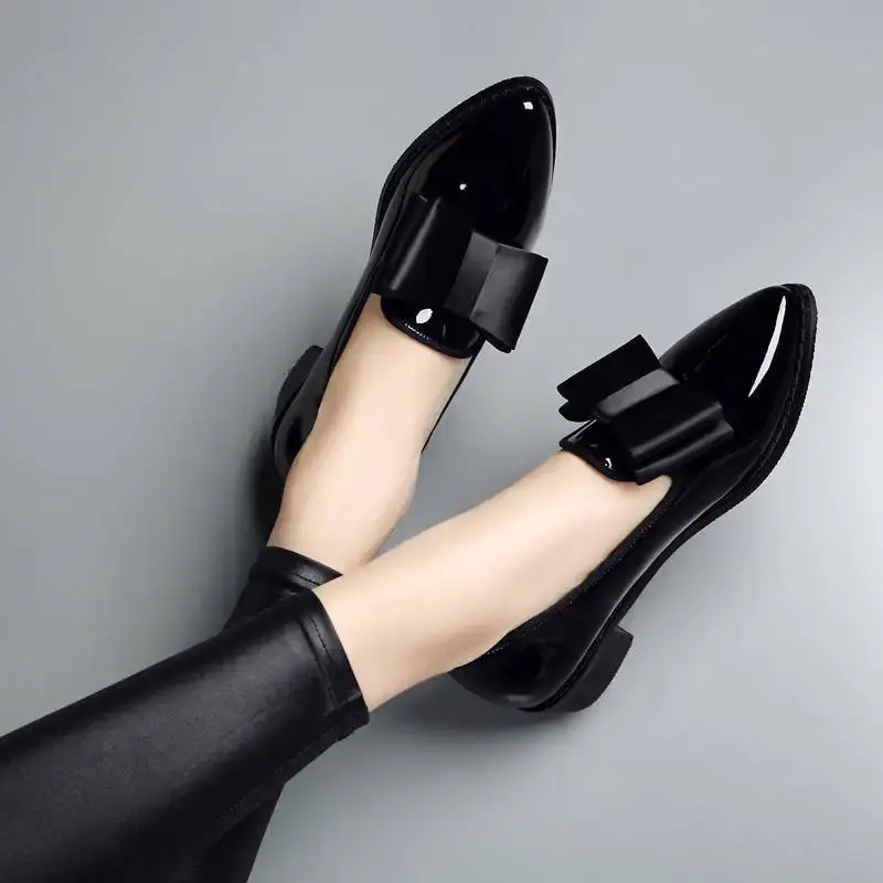 Pointed Toe Women Flats Shoes Bow Women Shoes Patent Leather Casual Single Summer Ballerina Women Shallow Mouth Shoes