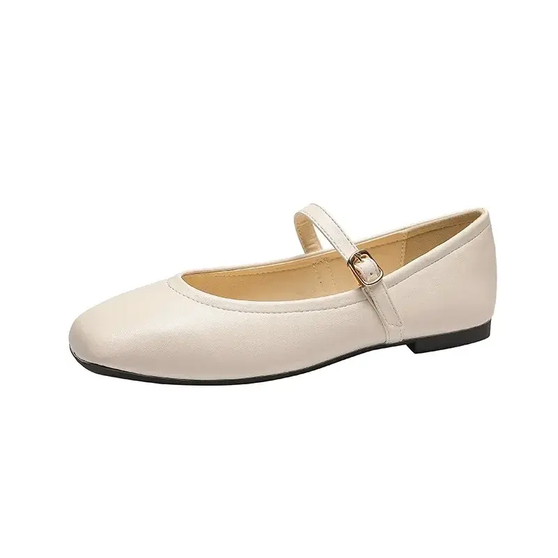 Mary Jane Shoes Female High Quality Leather Buckle Ballet Shoes for Women Square Toe Flat Cowhide Ladies Single Shoes 2025