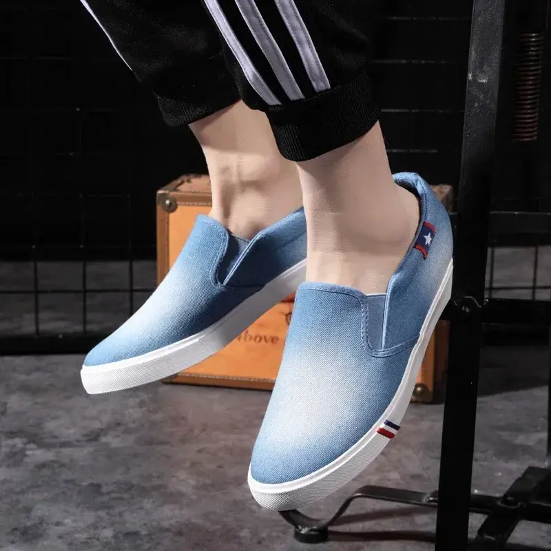Denim Men's Canvas Shoes Slip-On Sneakers Male Flats Breathable Loafers for Men  Summer Trainers Light Black Shoes Footwear