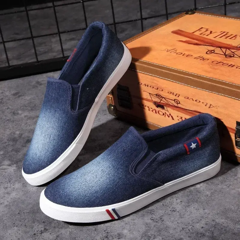 Denim Men's Canvas Shoes Slip-On Sneakers Male Flats Breathable Loafers for Men  Summer Trainers Light Black Shoes Footwear
