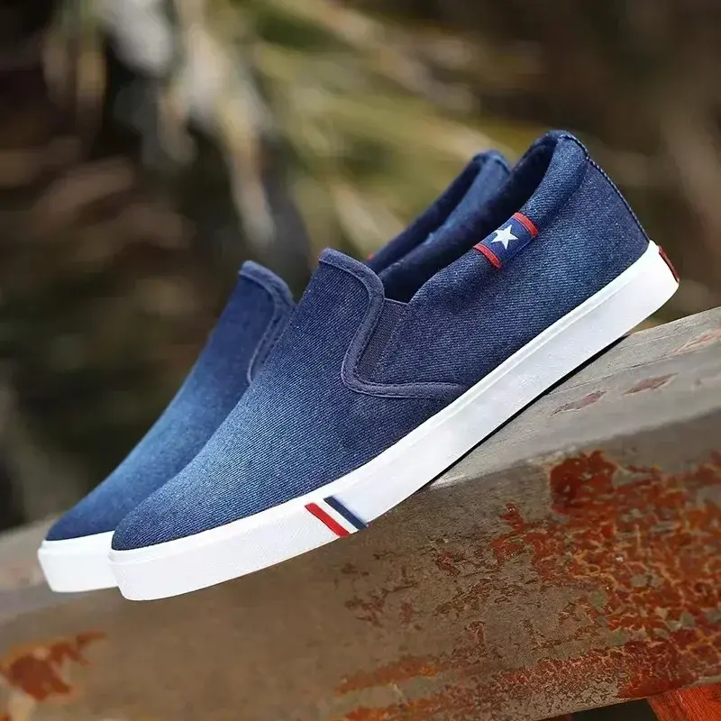 Denim Men's Canvas Shoes Slip-On Sneakers Male Flats Breathable Loafers for Men  Summer Trainers Light Black Shoes Footwear