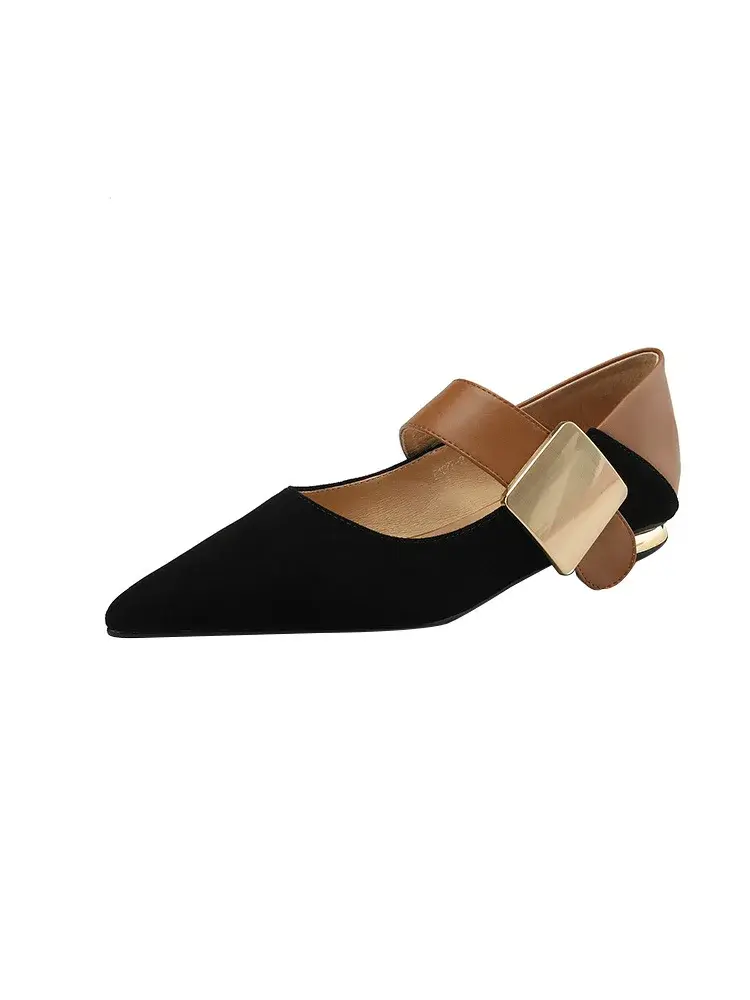 Women Nature Suede High Thick Heels SmallHut Black Apricot Square Toe Pumps Elegant Lady Metal Decoration Shoes 2025