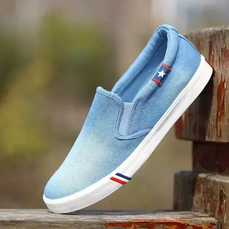 Denim Men's Canvas Shoes Slip-On Sneakers Male Flats Breathable Loafers for Men  Summer Trainers Light Black Shoes Footwear
