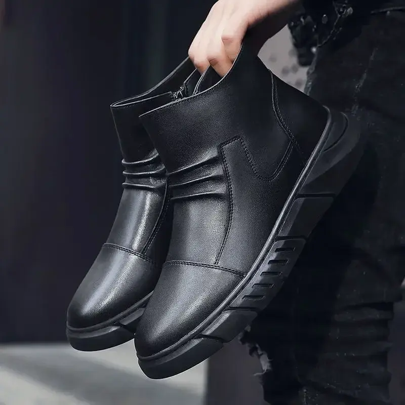 Men Chelsea Boots Slip-on Waterproof Ankle Boots Retro Black Men Fashion Boots Motorcycle Shoes Plus Size 2024