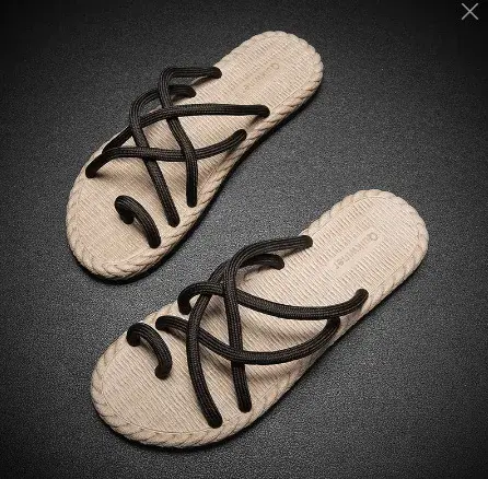 Roman Woven Rope Flip Flops Men's New Summer Fashion Retro Lightweight Flat Bottomed Slippers Outdoor Street Casual Shoes