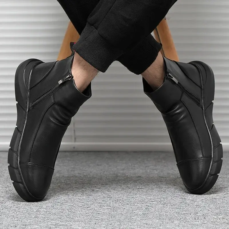 Men Chelsea Boots Slip-on Waterproof Ankle Boots Retro Black Men Fashion Boots Motorcycle Shoes Plus Size 2024