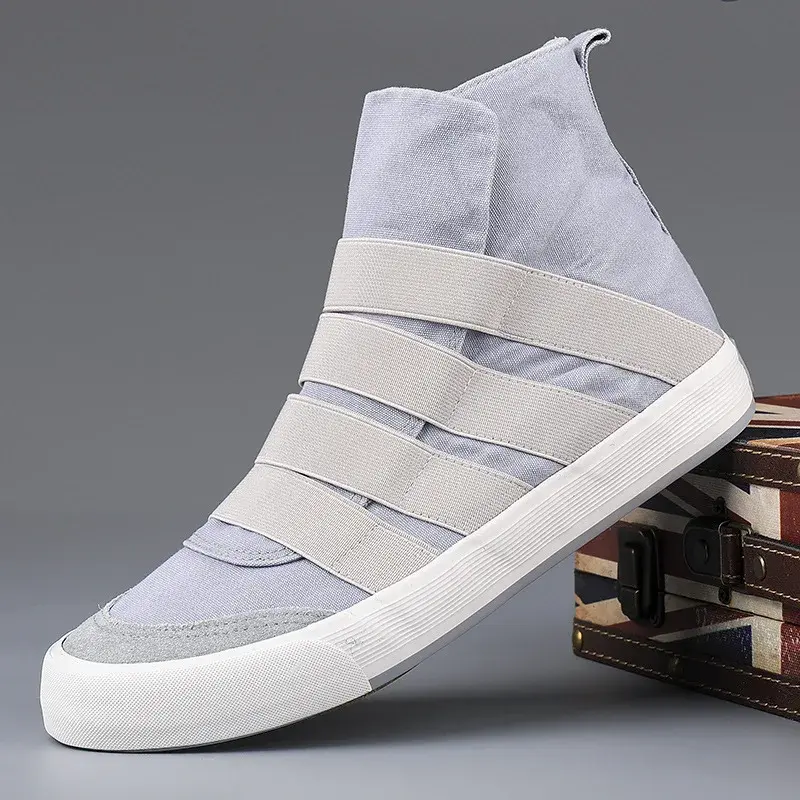 Men's Strap Canvas Shoes Korean Edition Fashion High Cut Lightweight Flat Shoes Outdoor Vacation Travel Sports Casual Shoes