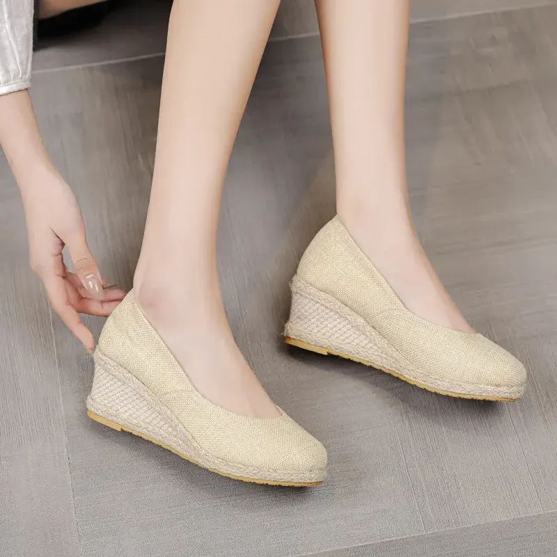 Fashion Princess Wedge Single Shoes Women's Shallow Mouth Espadrilles Ladies Elegant Hemp Sandals High Heels Nurse Shoe
