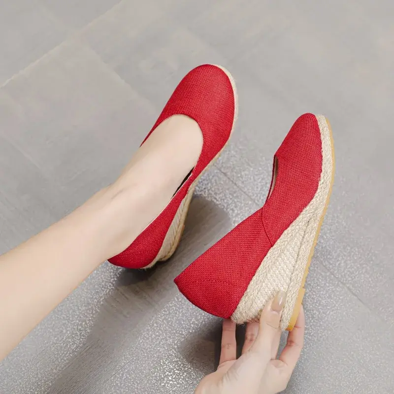 Fashion Princess Wedge Single Shoes Women's Shallow Mouth Espadrilles Ladies Elegant Hemp Sandals High Heels Nurse Shoe
