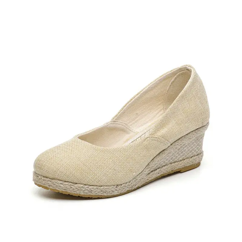 Fashion Princess Wedge Single Shoes Women's Shallow Mouth Espadrilles Ladies Elegant Hemp Sandals High Heels Nurse Shoe