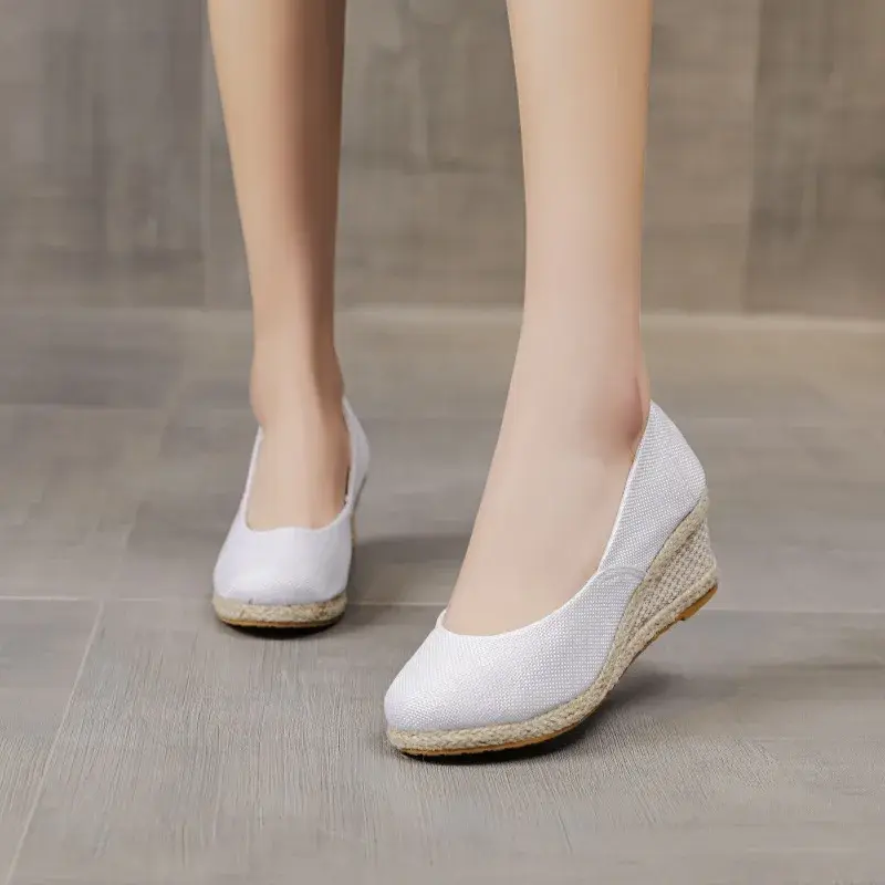 Fashion Princess Wedge Single Shoes Women's Shallow Mouth Espadrilles Ladies Elegant Hemp Sandals High Heels Nurse Shoe