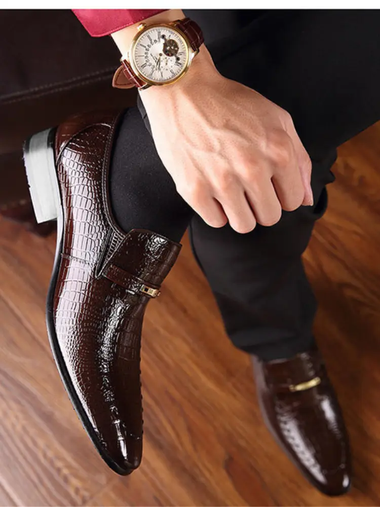 Shoes Luxury Mens PU Leather Pattern Men Business Dress Shoes Casual Social Shoe Male Wedding Footwear Zapatos Hombre 2023