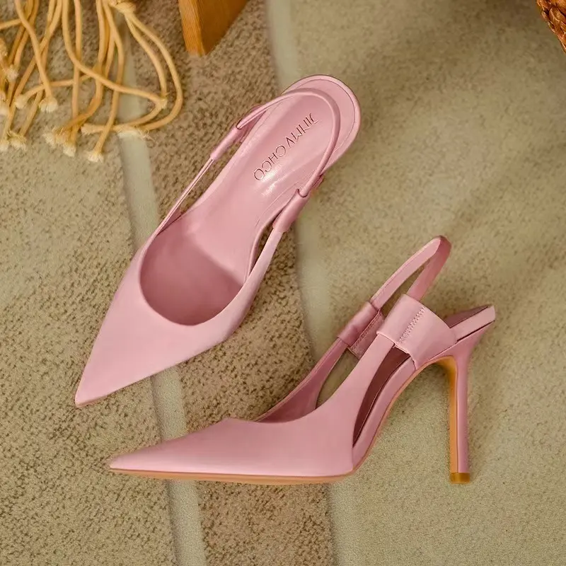 Elegant Slip on Slingback Pumps Sexy Pointed Toe Stiletto Sandals Luxury Silk High Heels Women Summer Designer Party Dress Shoes