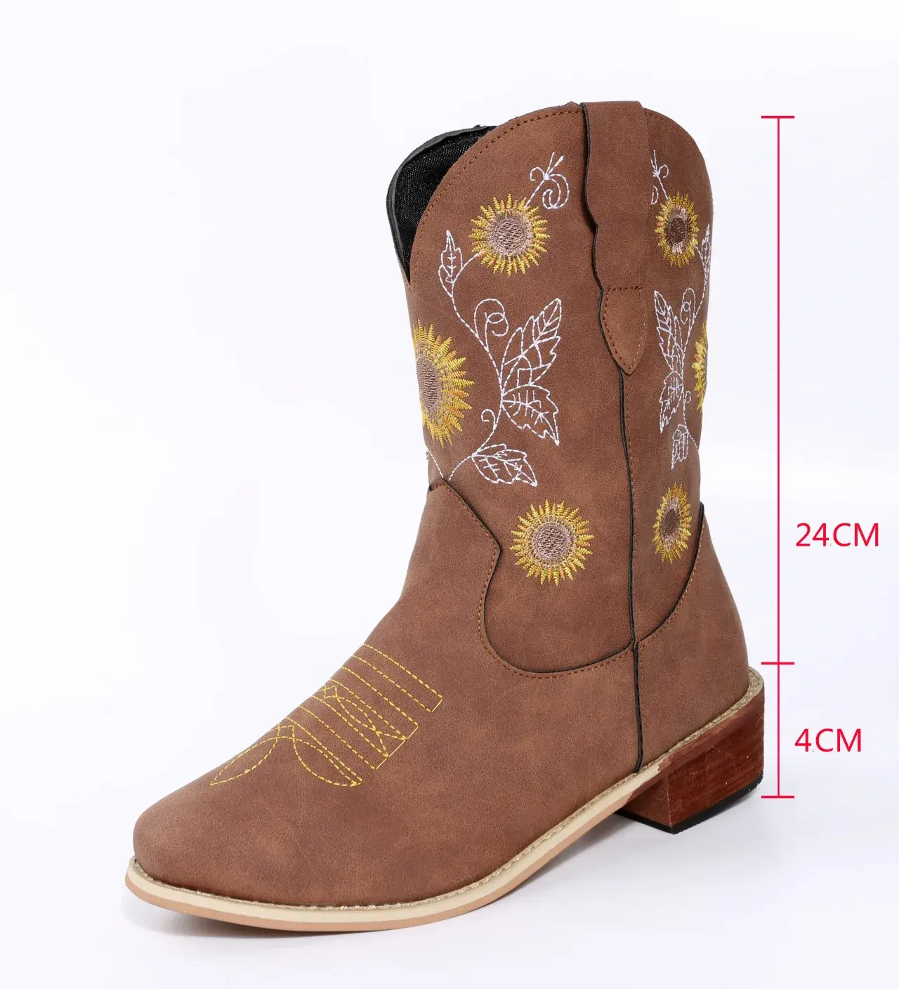 2022 Autumn New Women Shoes Fashion Embroidery Flower Pointed Toe Mid Calf Boots Chunky Heels Western Cowboy Boots Botas Mujer