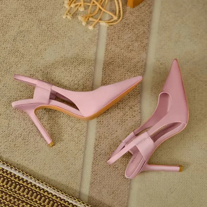Elegant Slip on Slingback Pumps Sexy Pointed Toe Stiletto Sandals Luxury Silk High Heels Women Summer Designer Party Dress Shoes