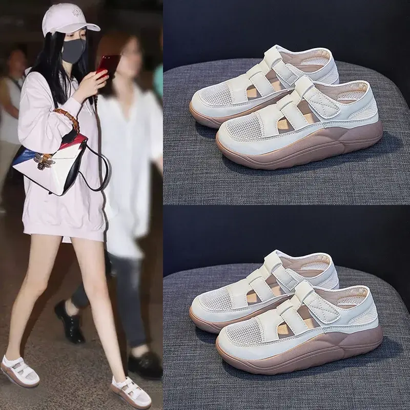 Women Summer Sandals Solid Color Mesh Shoe Ladies Hollow Out Casual Open Toe Slip-on Platform Female Roman Retro Sandalias Mujer