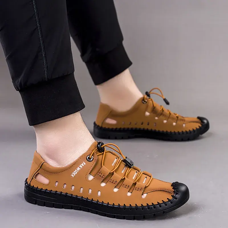 Men's Roman Hollow Sandals 2024 New Summer Trendy Anti Slip Lightweight Mountaineering Shoes Outdoor Sports Casual Shoes Durable
