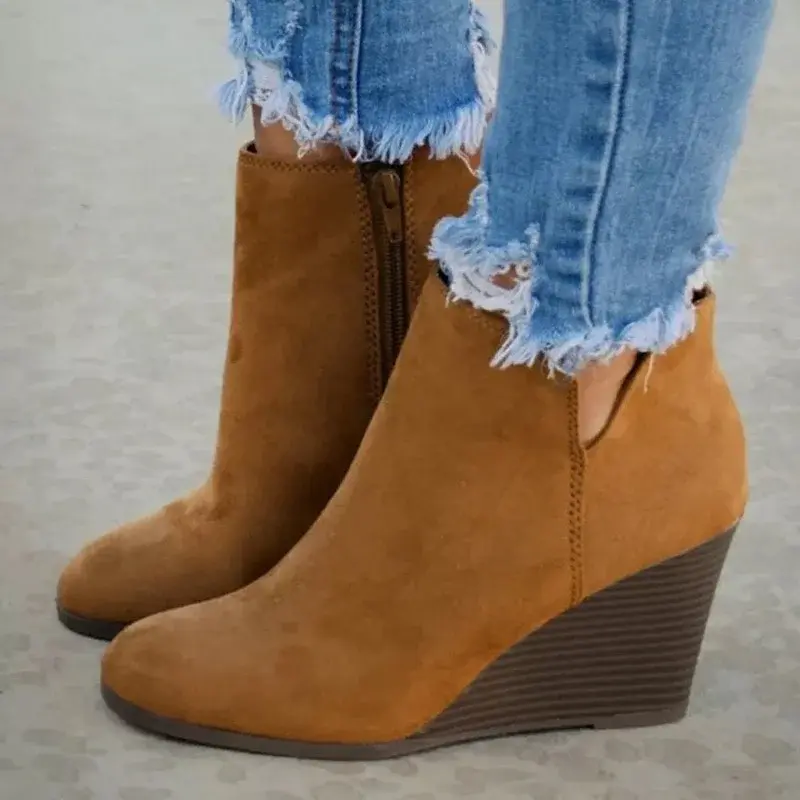 2022 Autumn New Chelsea Boots Retro Wedges Platform Leopard Female Shoes Ladies Side Zipper High Heels Ankle Boots Botas Mujer