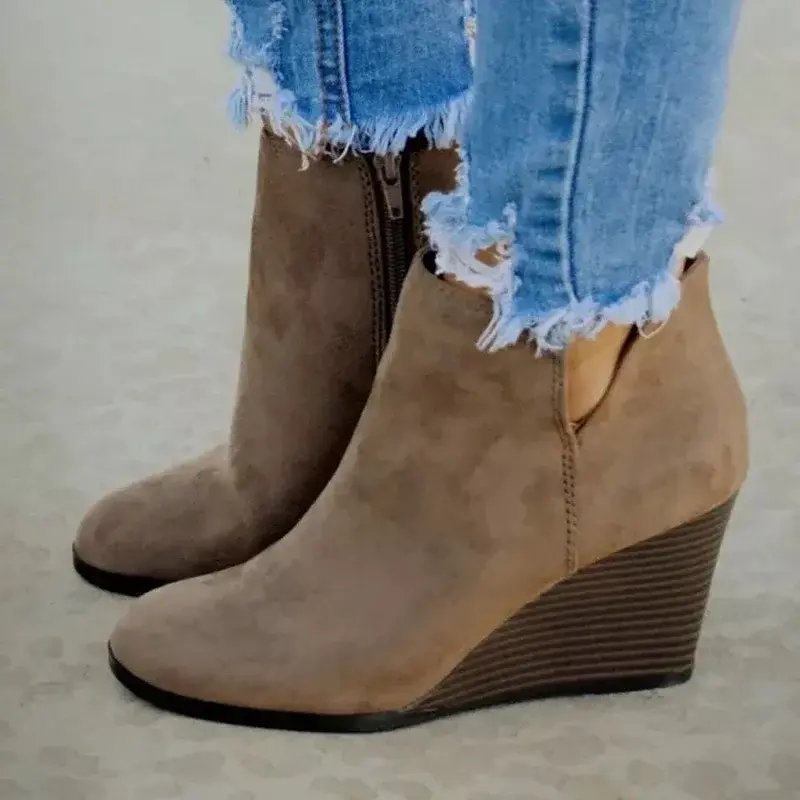 2022 Autumn New Chelsea Boots Retro Wedges Platform Leopard Female Shoes Ladies Side Zipper High Heels Ankle Boots Botas Mujer