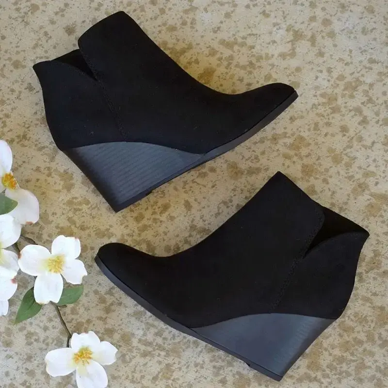 2022 Autumn New Chelsea Boots Retro Wedges Platform Leopard Female Shoes Ladies Side Zipper High Heels Ankle Boots Botas Mujer
