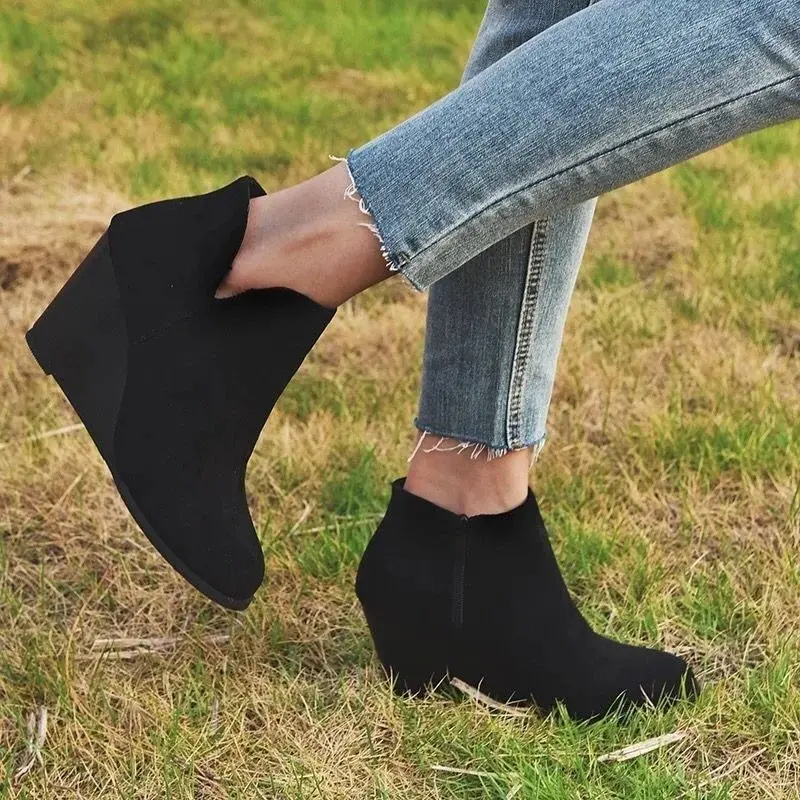 2022 Autumn New Chelsea Boots Retro Wedges Platform Leopard Female Shoes Ladies Side Zipper High Heels Ankle Boots Botas Mujer