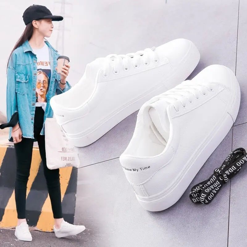 Women Sneakers  Breathble Vulcanized Shoes Women Pu leather Platform Shoes Women Lace up Casual Shoes White new