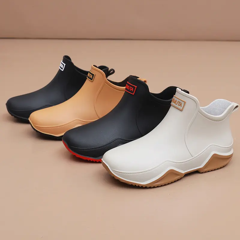 New Rain Shoes Ankle Women Waterproof Shoes Rain Boots Men Anti-slip Wear-resistant Plush Fashion Kitchen Summer Winter 2024
