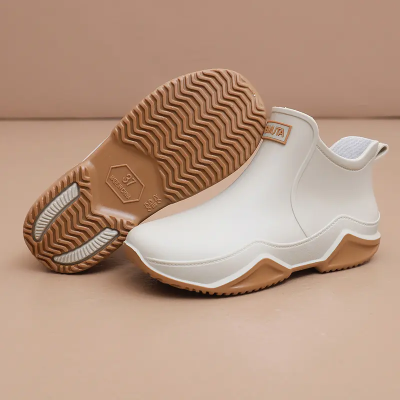 New Rain Shoes Ankle Women Waterproof Shoes Rain Boots Men Anti-slip Wear-resistant Plush Fashion Kitchen Summer Winter 2024
