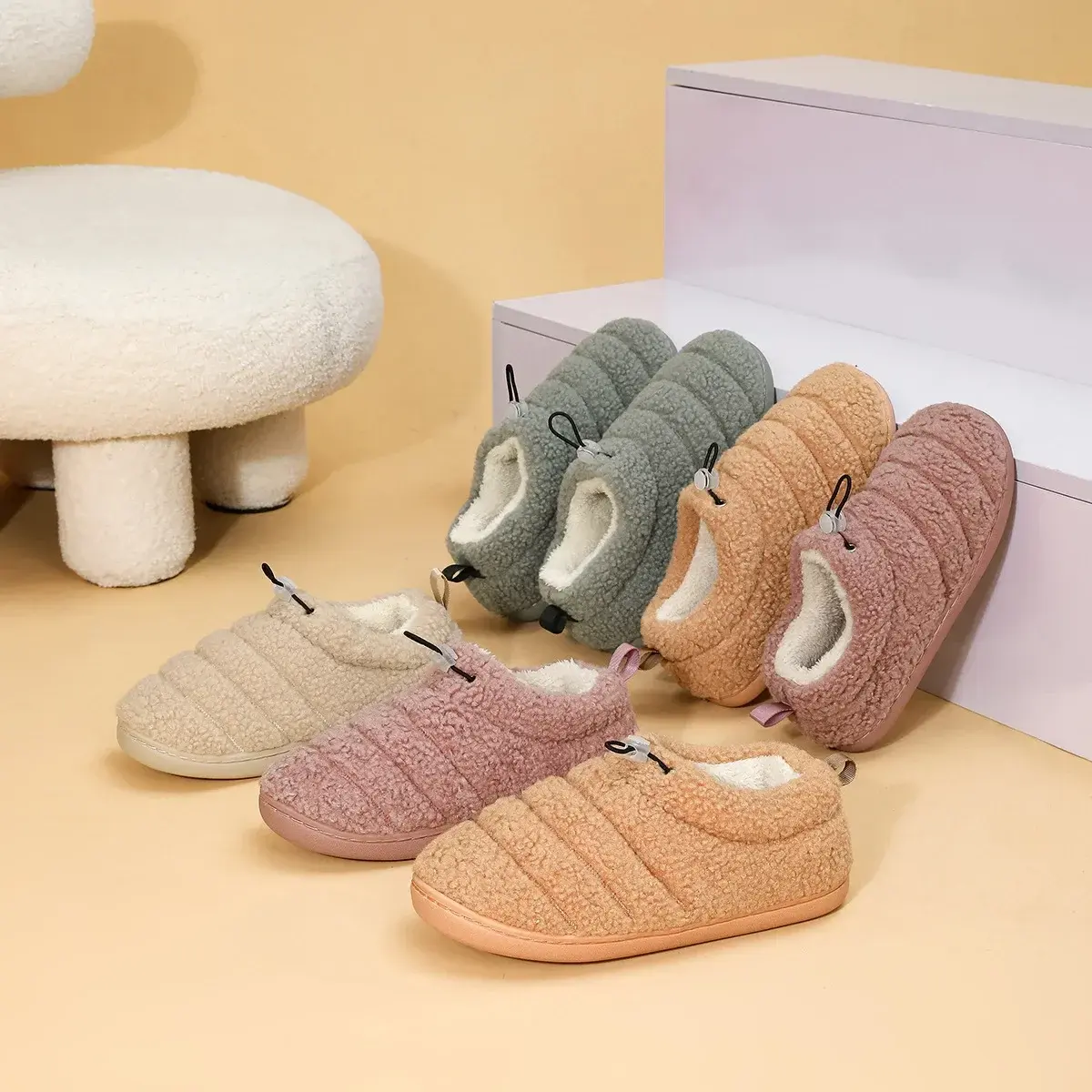 Women Cotton Shoes  Plush Fluffy Furry Shoes Indoor Home Floor Anti-slip Warm Thick-soled Lightweight Outerwear Shoes