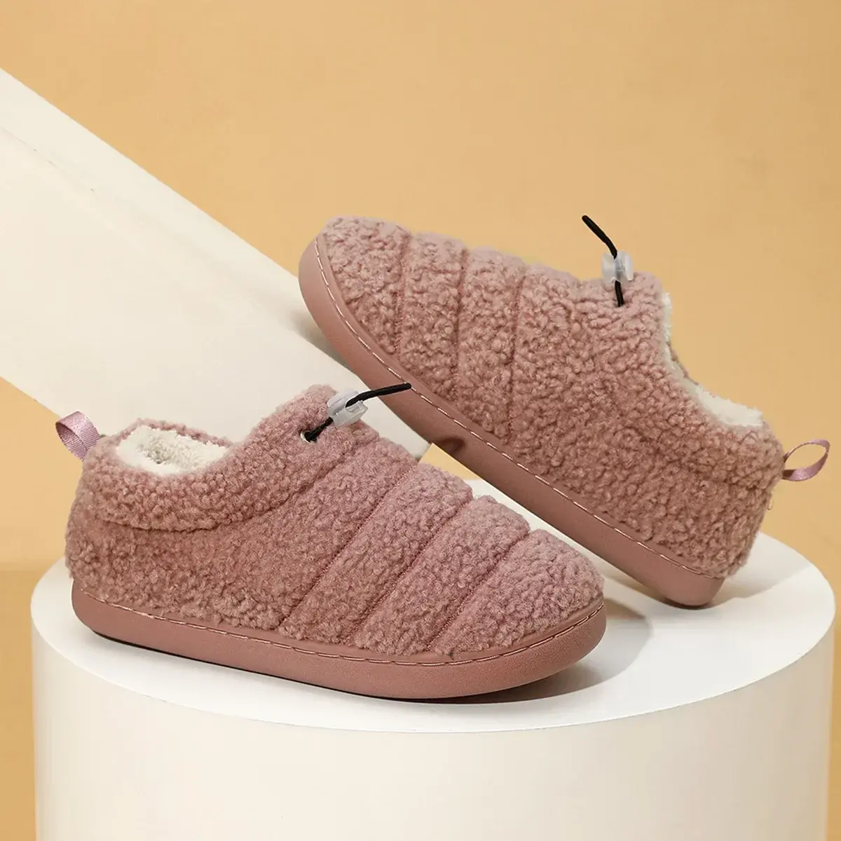 Women Cotton Shoes  Plush Fluffy Furry Shoes Indoor Home Floor Anti-slip Warm Thick-soled Lightweight Outerwear Shoes