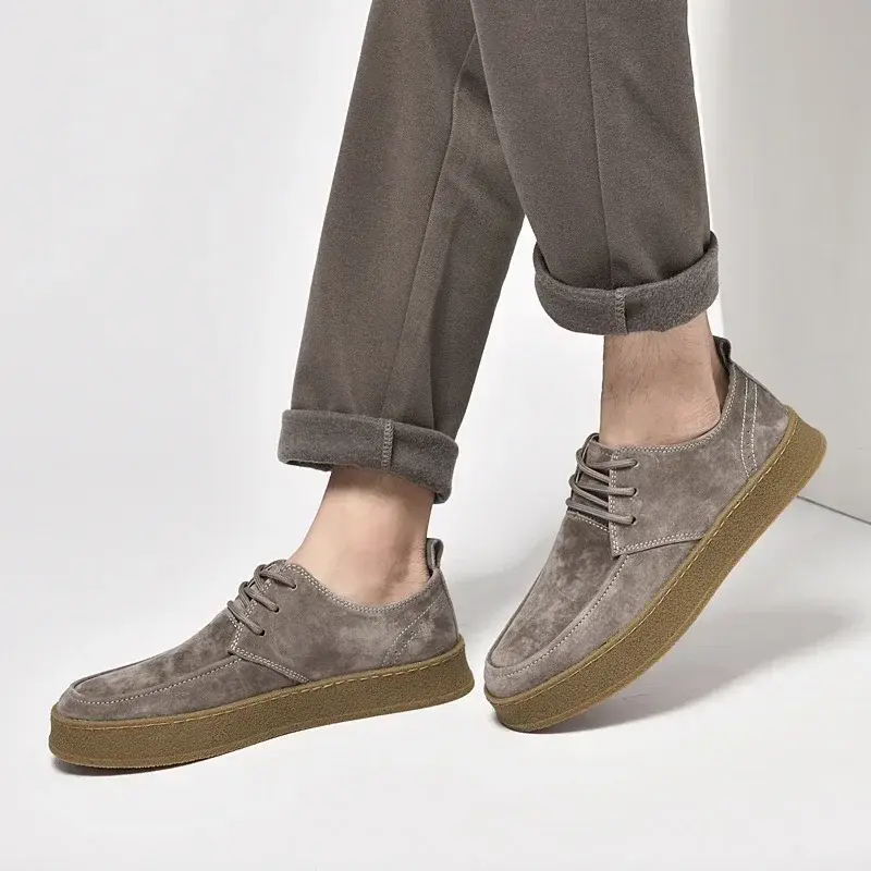 Vintage Men Leather Shoes Casual British Handmade Tooling High Top Round Toe Lace-Up Skate Shoes Men Flat Designer Shoes2024