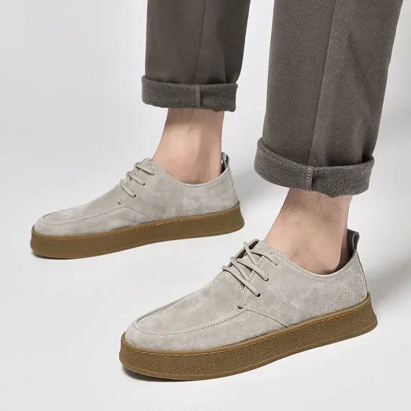Vintage Men Leather Shoes Casual British Handmade Tooling High Top Round Toe Lace-Up Skate Shoes Men Flat Designer Shoes2024