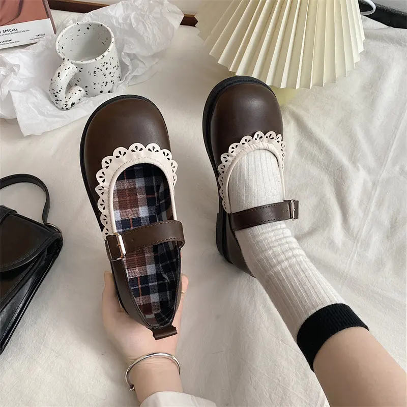 Lace Princess  Cute Lolita Shoes Student Uniform Shoe Retro Sweet Girls Vintage Black Brown Gothic Round Toe Loafers