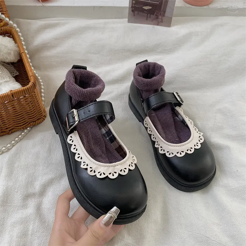 Lace Princess  Cute Lolita Shoes Student Uniform Shoe Retro Sweet Girls Vintage Black Brown Gothic Round Toe Loafers