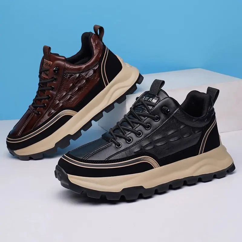 Brand Men Sneakers 2025 New  Pattern Leather Shoes Male Casual Running Shoes Luxury Fashion Platform Mens Tennis Shoes
