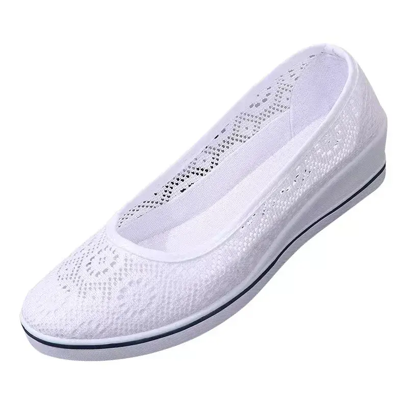 White Lace Hollow Breathable Little White Shoes Flat Mid Wedge Heel Women's Summer Beauty Shoes Size 34-41 White Sneakers Women