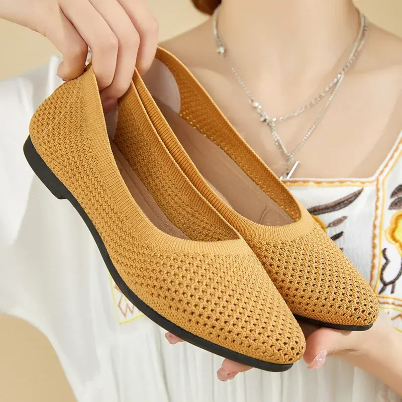 2025Women Round Toe Flat Shoes Solid Color Knitted Slip on Shoes Casual Breathable Ballet Flats Women Flat Shoes Loafers Women
