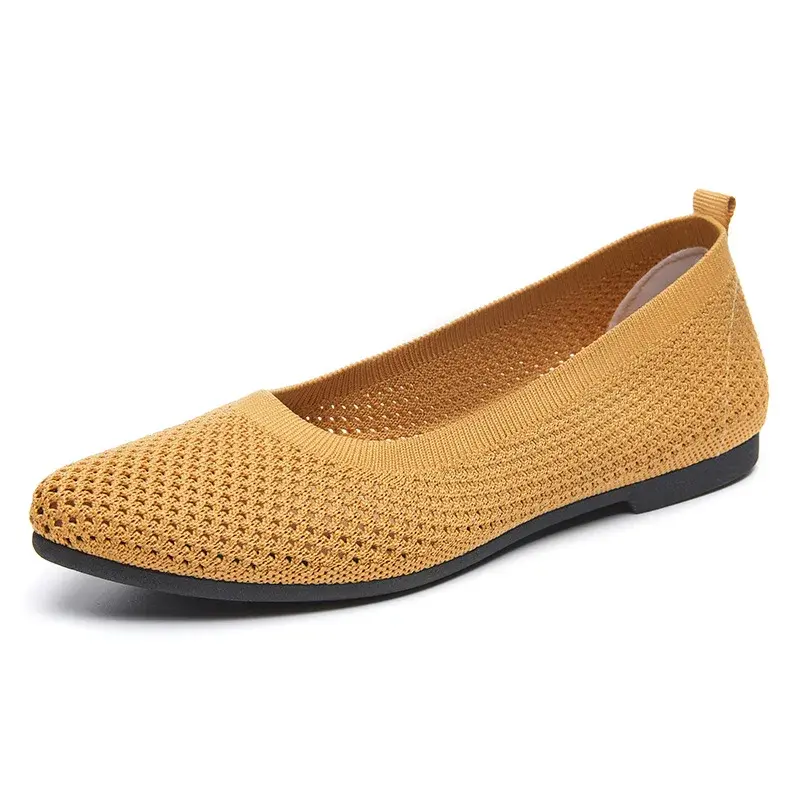 2025Women Round Toe Flat Shoes Solid Color Knitted Slip on Shoes Casual Breathable Ballet Flats Women Flat Shoes Loafers Women