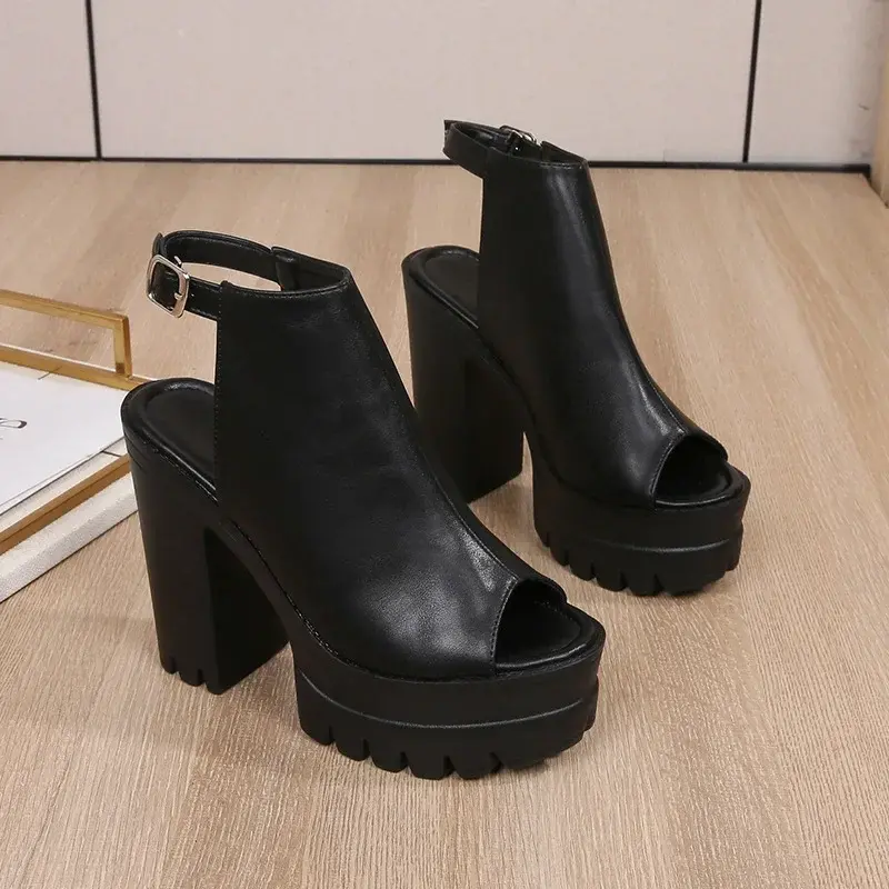 New European and American High Heel Thick Heel Sandals Women's Waterproof Platform Fish Mouth Roman Shoes 2025