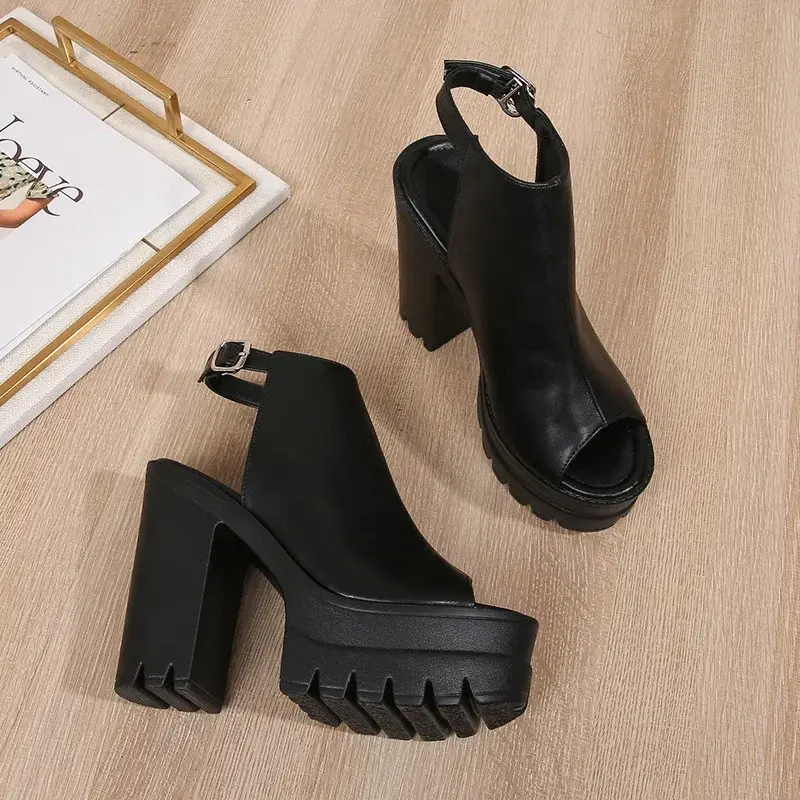 New European and American High Heel Thick Heel Sandals Women's Waterproof Platform Fish Mouth Roman Shoes 2025