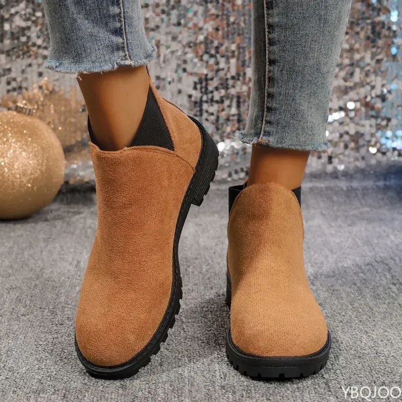 Women's Casual Fashion Round Toe Chunky Heel Suede Ankle Boots   Work And Anti-slip Simple comfortable versatile shoes